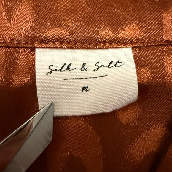 Silk & Salt Satin Burnt Brown Leopard Print Wide Leg Set M top S bottom - Picture 2 of 10